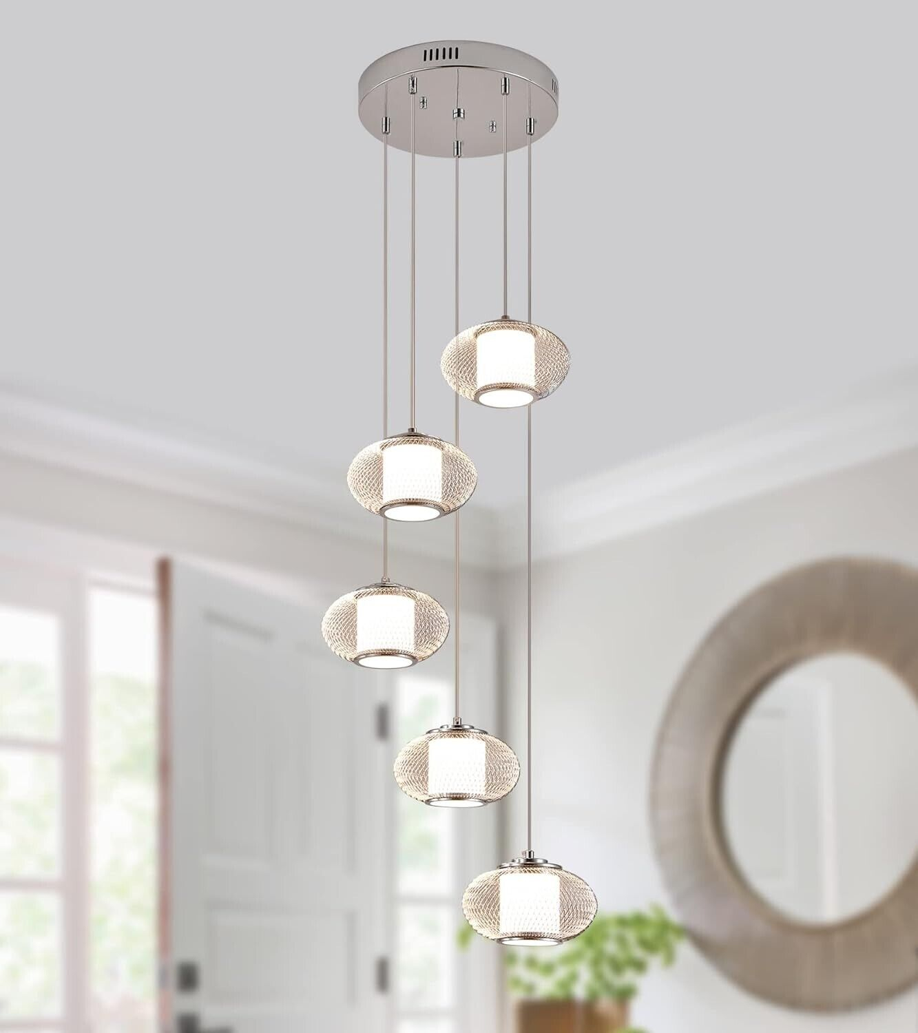 Q&S Modern LED Chandelier Globe 5-Lights Cluster Pendant Light