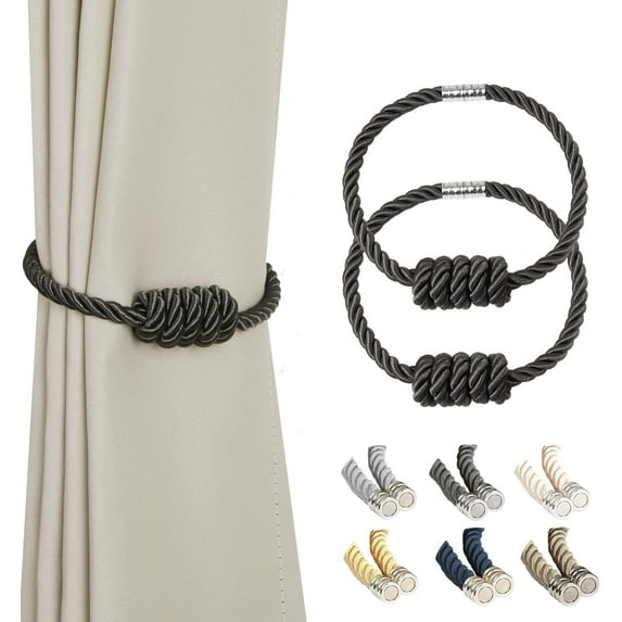 QIUYI Magnetic Jute Curtain Tiebacks, Decorative Drapery Holdbacks Bohemian Style Woven Tie-Backs with Exquisite Knot (Jute, 2 Pack)