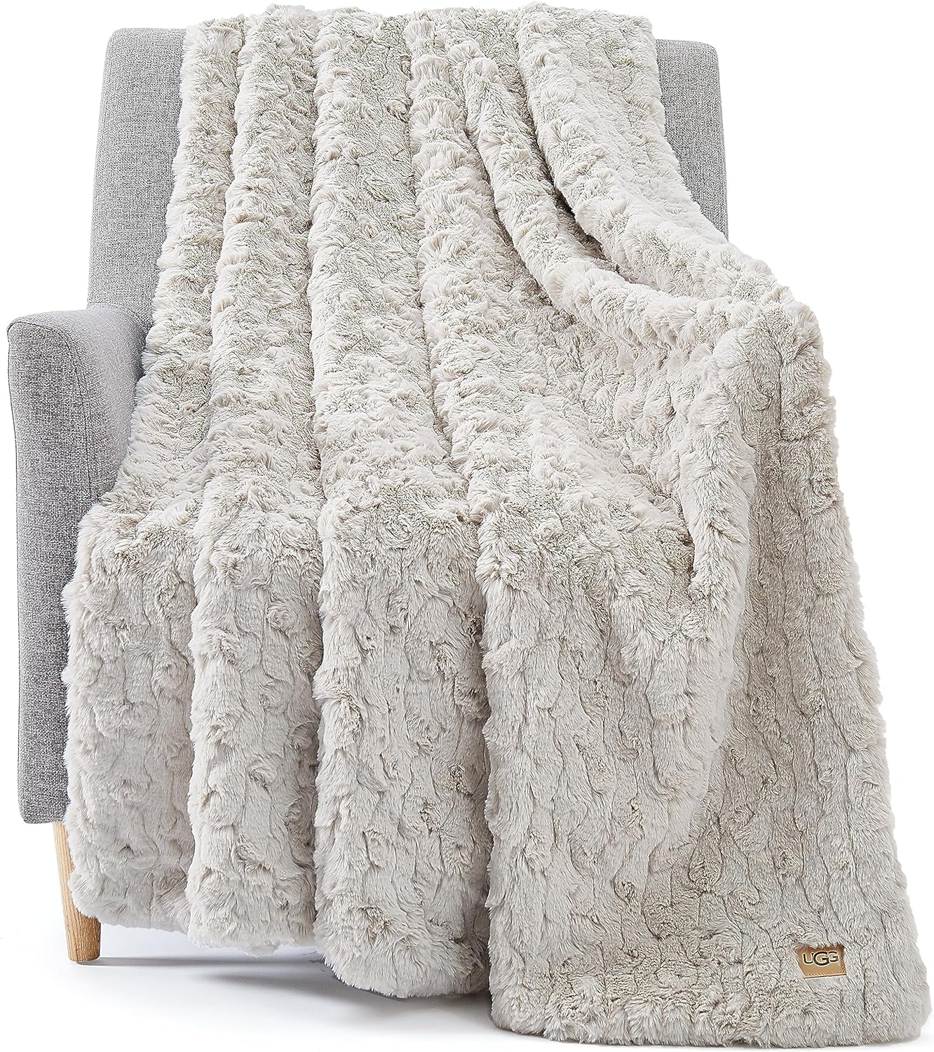 GOURE 25518 Amanda Reversible Throw Blanket Flannel Plush Luxury Cuddly Cozy Warm Furry Ultra-Soft Blankets for Couch or Bed, 70 x 50-inch, Stone