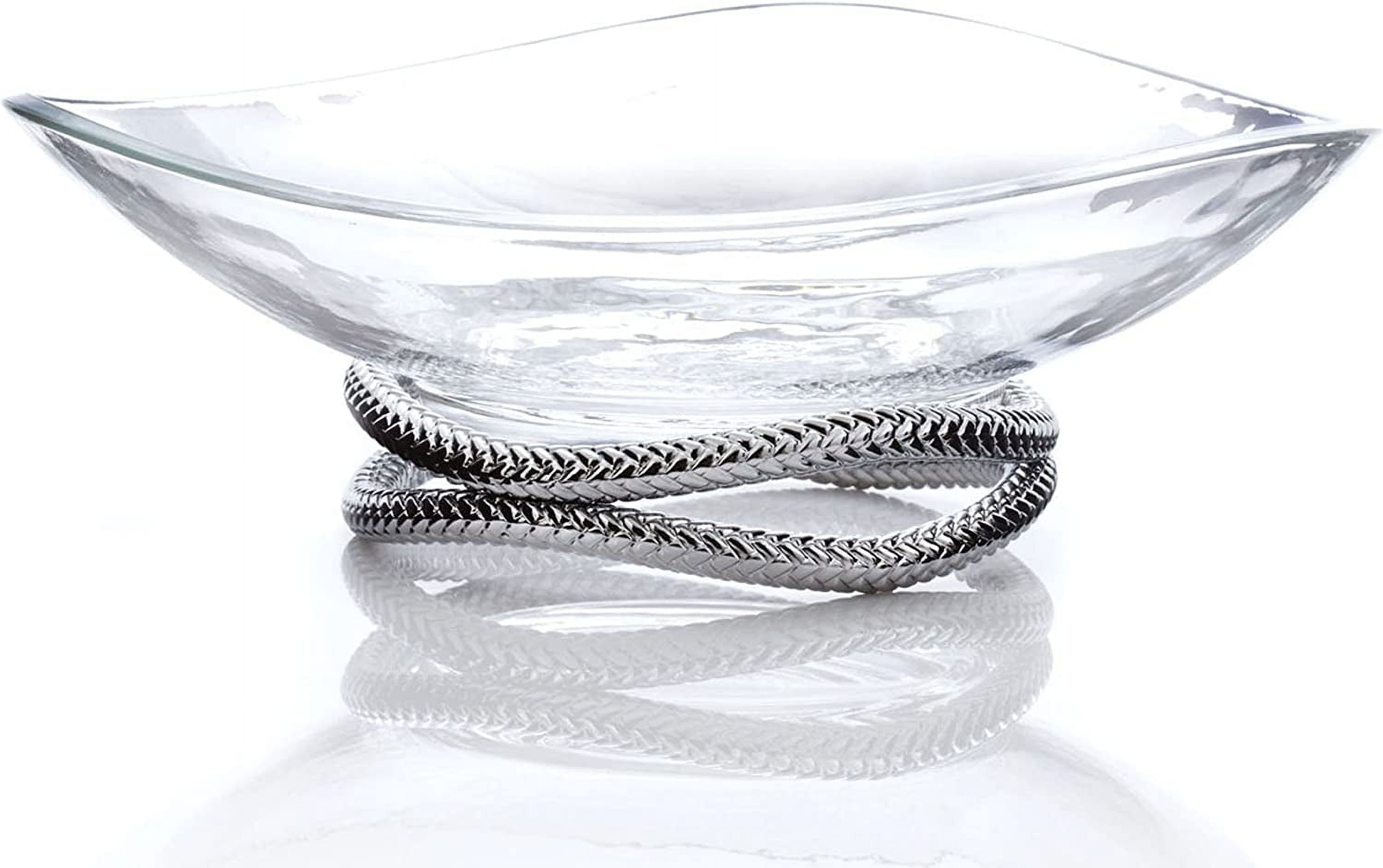 QIXIAN Braid Centerpiece Bowl | Fruit Display Bowl | Decorative Bowl for Table Décor or Kitchen Counter | Chrome Plate and Glass | Modern Centerpiece | 11-Inch