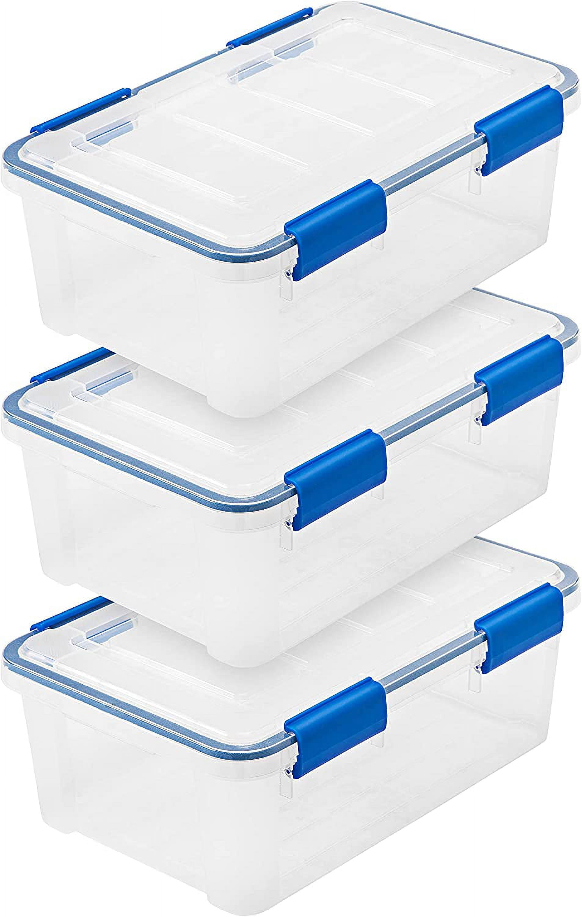 IRIS USA WeatherPro 16 Qt Storage Bins with Lids, 3 Pack, BPA-Free Plastic Gasket Box with Tight Latch and Seal, Stackable Nestable Tote Tub - Clear/Blue