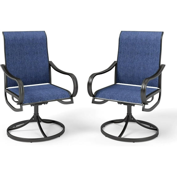 QSHIMY Patio Dining Chair Set of 2 Outdoor Swivel Dining Chairs High Back Armchairs,All Weather Outdoor Chair with Textilene Mesh Fabric & Black Metal Frame for Outdoor Lawn Garden Poolside (Blue)