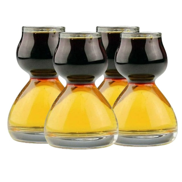QUAFFER Double Bubble Layered PLASTIC Shot Glass – Clear Chaser Shot Glass Jigger for Smooth Tasty Shots – Fun Unique Split Shot Glasses Barware (Set of 4)