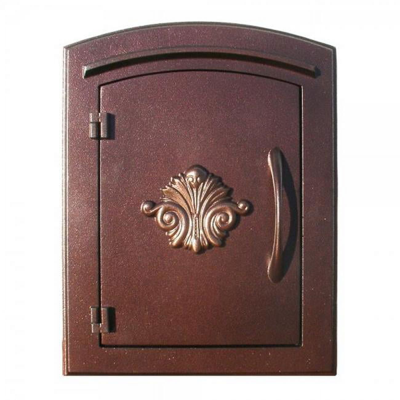 QualArc MAN-1401-AC 14 in. Manchester Non-Locking Column Mount Mailbox with Decorative Scroll Logo - Antique Copper