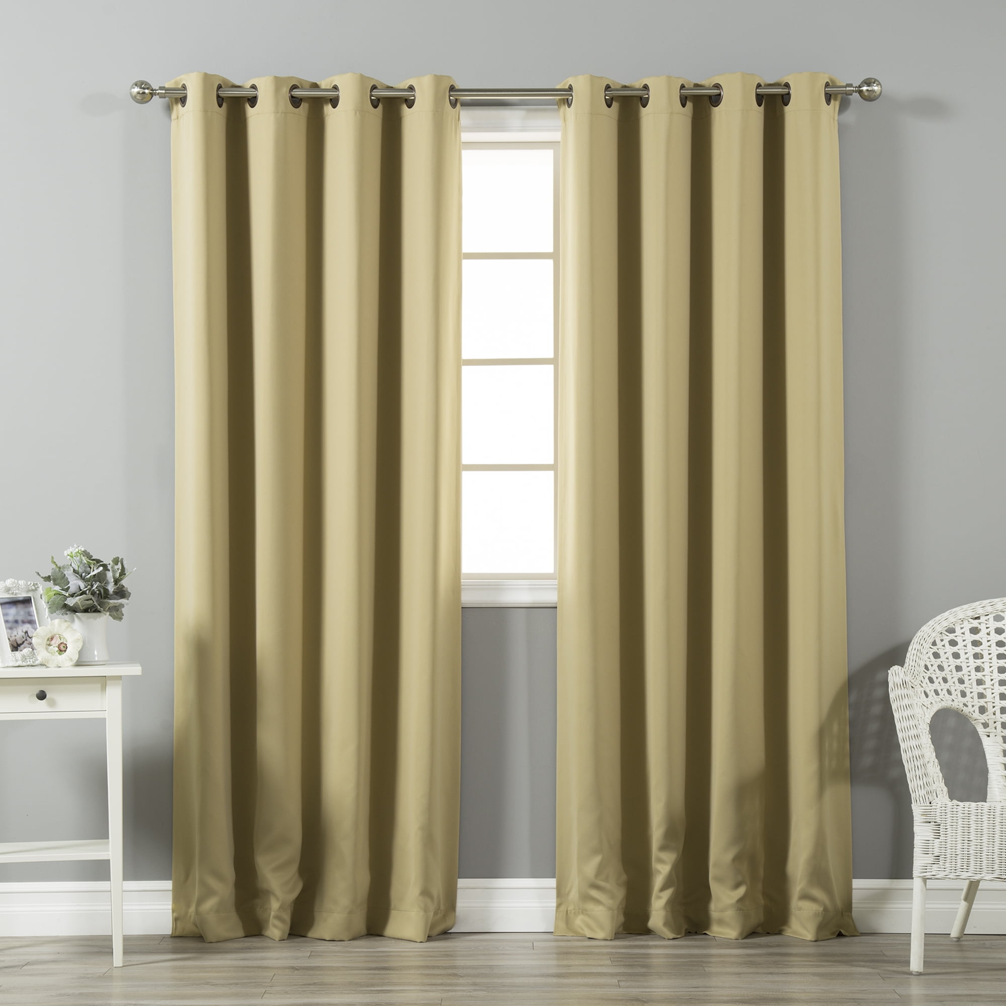 Quality Home Basic Thermal Blackout Curtains - Antique Bronze Grommet Top - Wheat (Set of 2 Panels)