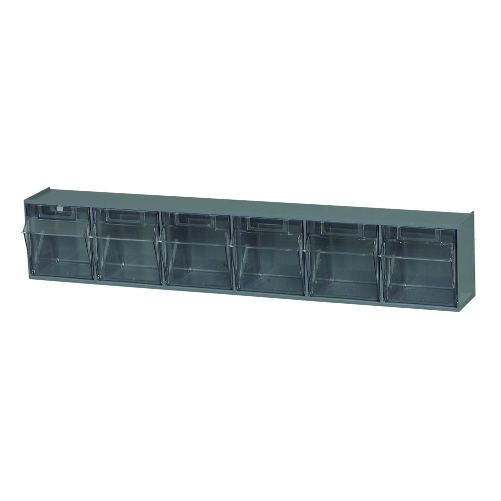 Quantum Storage Systems Tip Out Bin, (6) Compartment, Handle With Label Slot, Opens To A 45° Angle,