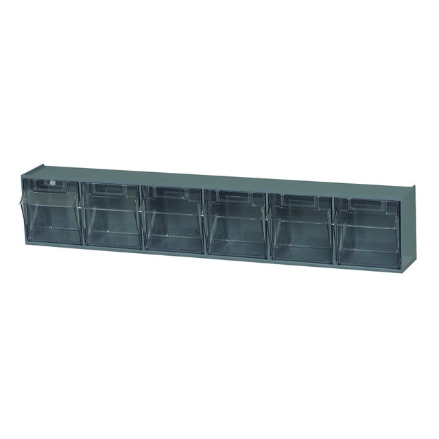 Quantum Storage Systems Tip Out Bin, (6) Compartment, Handle With Label Slot, Opens To A 45° Angle,