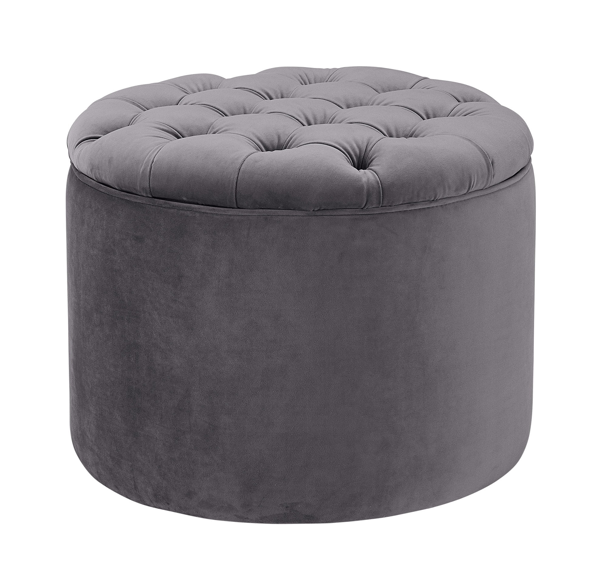 Queen Round Tufted Seat Grey Velvet Storage Ottoman by TOV Furniture