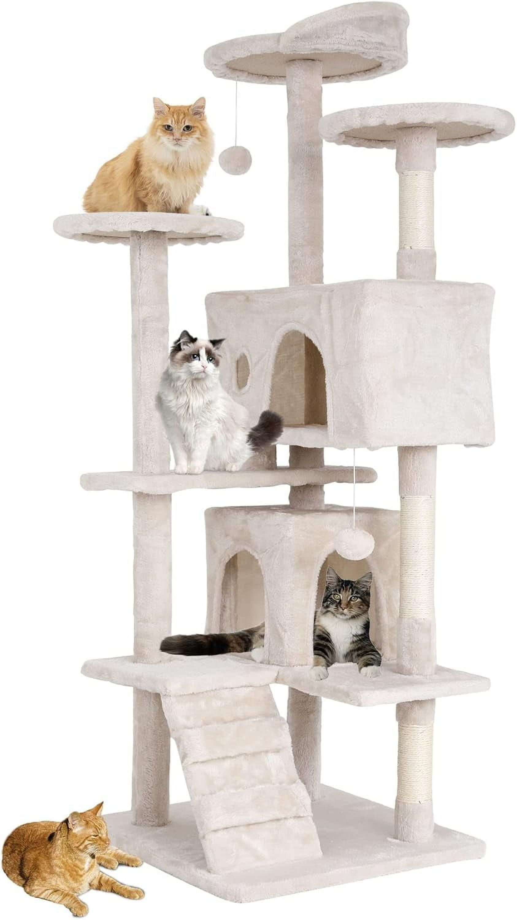 QuellQuest 54in Multi-Level Cat Tree Tower Furniture Activity Center with Scratching Posts, Toys and Condo for Indoor Kittens, Beige