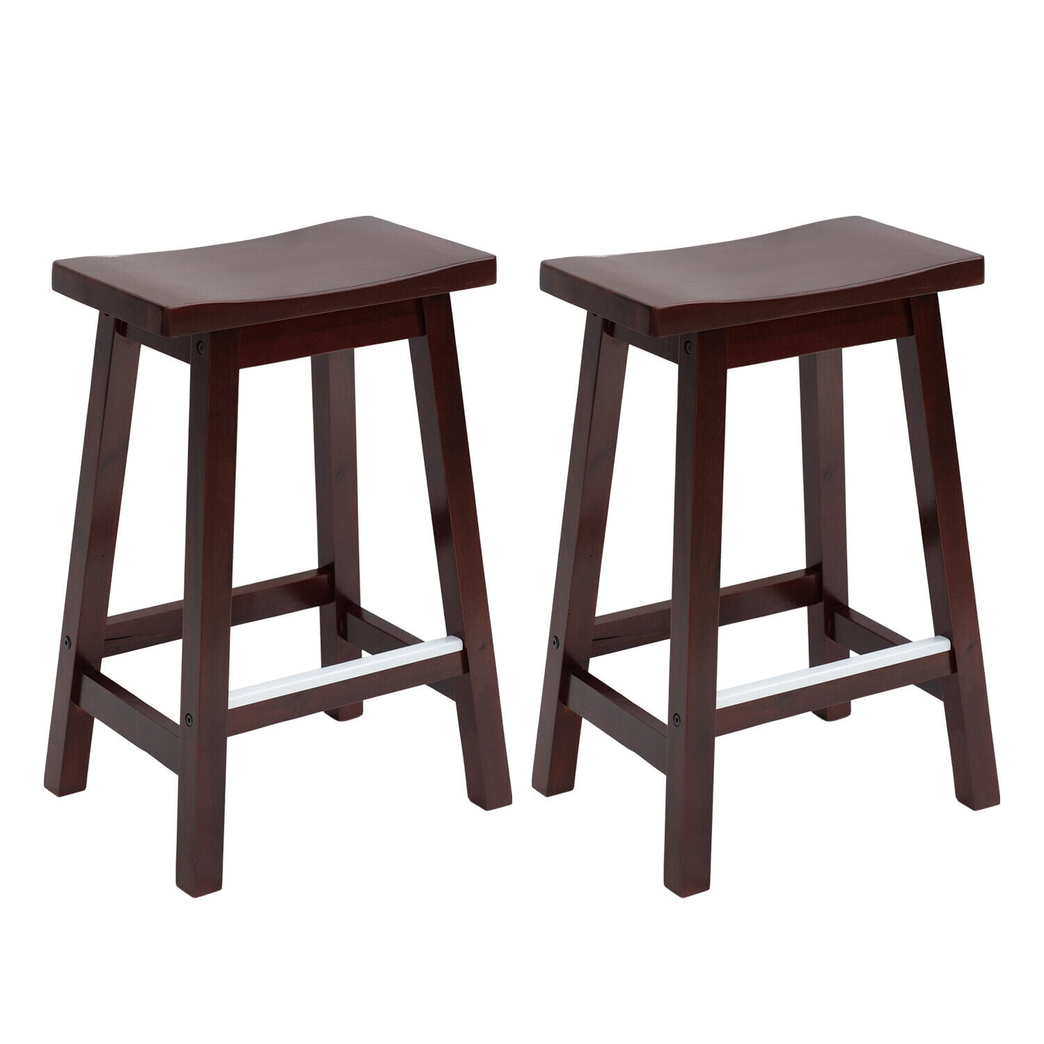 QuellQuest Bar Stools Set of 2 for Kitchen Counter Solid Wooden Saddle Stools 24-Inch/30-Inch Height (Brown, 24 in)