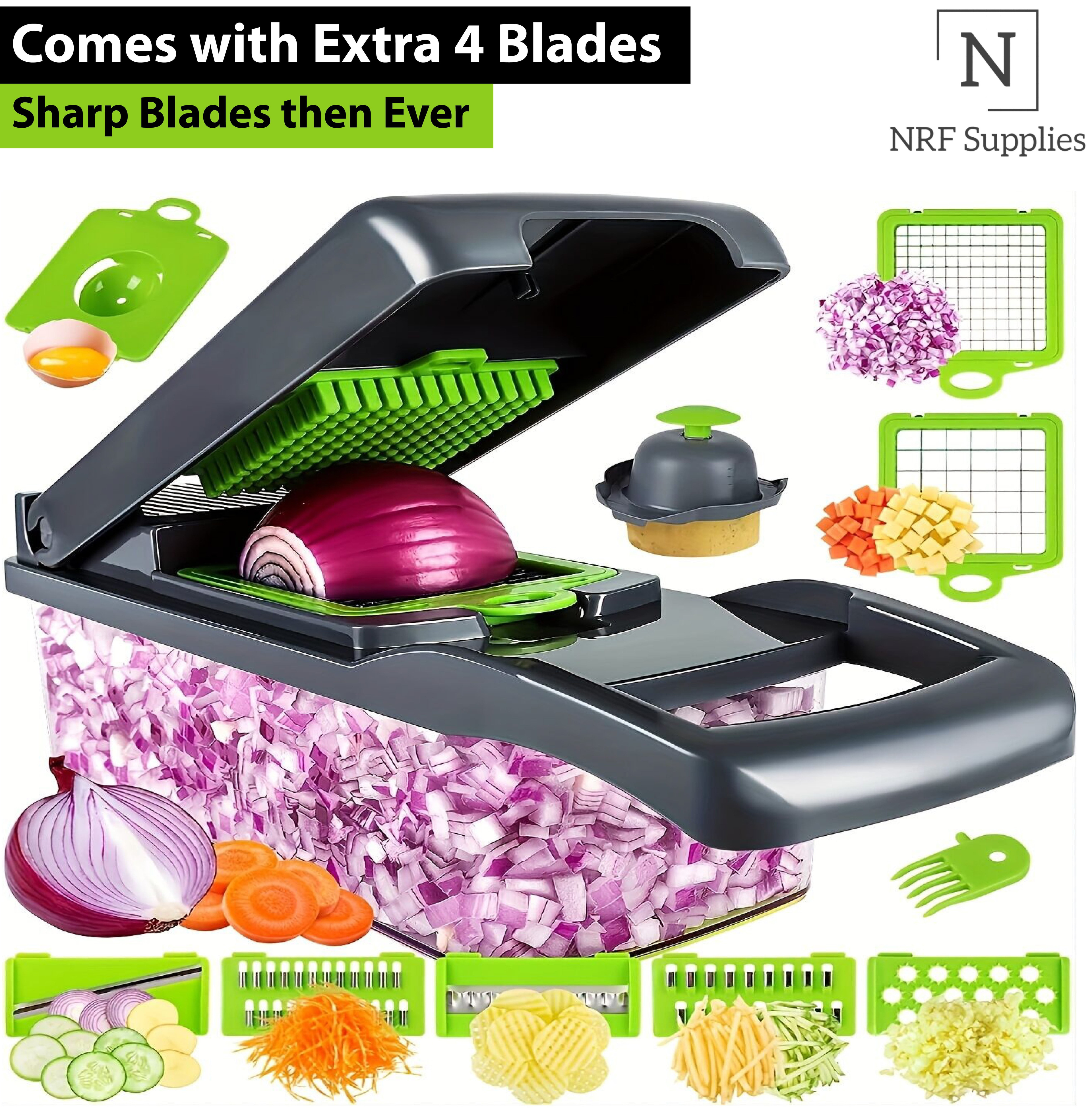 Vegetable Chopper,Pro Onion Chopper,14 in1 Multifunctional Food Chopper,Kitchen Veggie Chopper with 8 Blades,Vegetable Chopper With Container ,Vegetable Slicer Dicer Cutter,Salad,Garlic Chopper