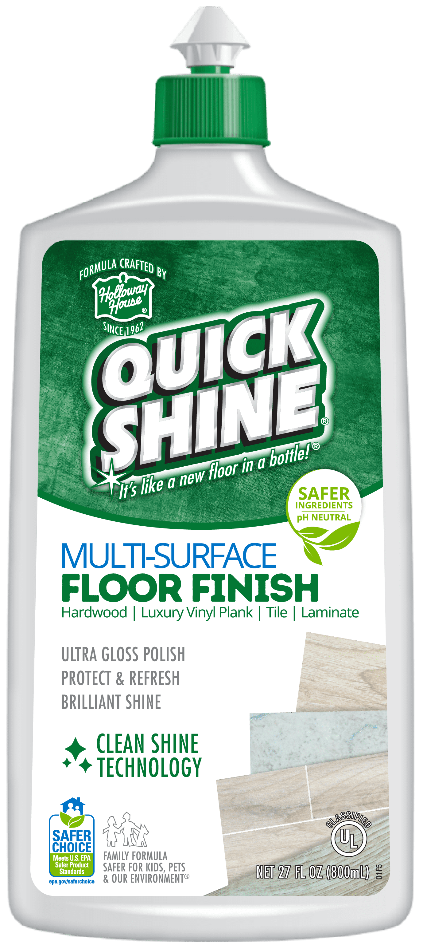 Quick Shine Multi-Surface Floor Finish, Pfas-Free Formula, All Purpose Household Floor Polish, 27 oz