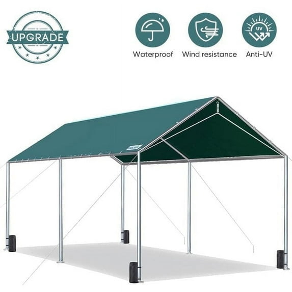 Outdoor Heavy Duty Carport 10 X 20 Ft, Car Canopy Tent with Reinforced Steel Cables (Green)