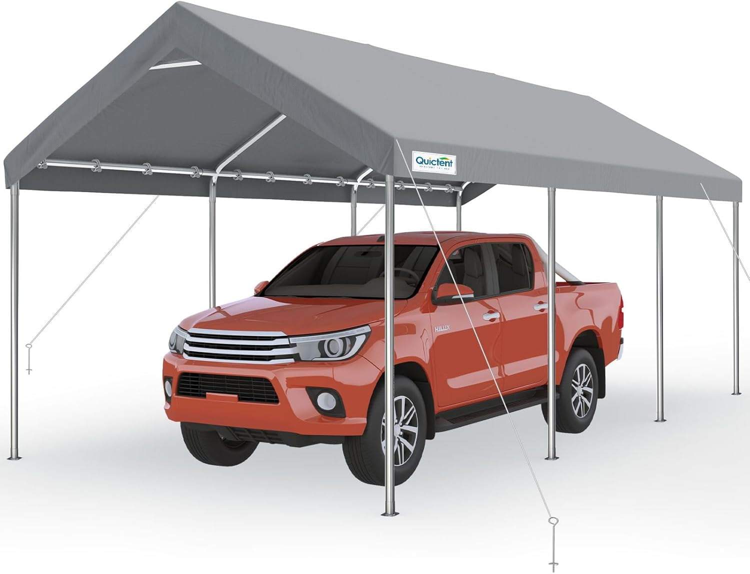 Quictent 10x20 ft Heavy Duty Carport Canopy Galvanized Car Tent Outdoor Garage Boat Shelter with Reinforced Structure, No Sidewall - Grey