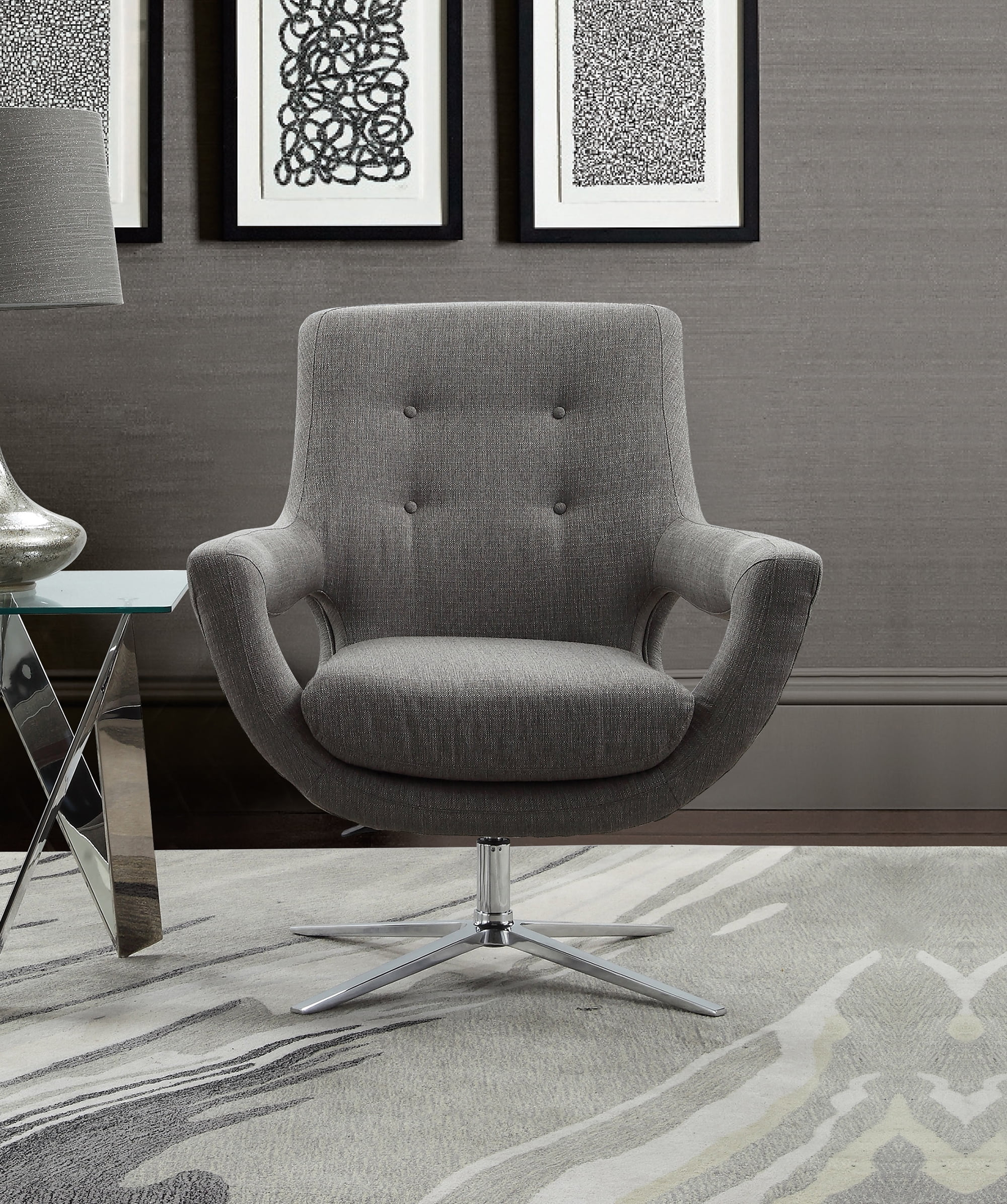 Armen Living Quinn Contemporary Adjustable Swivel Accent Chair: Wing Back, Steel Legs
