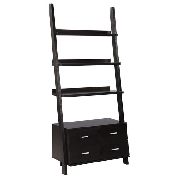 Ladder Bookcase With 4 Storage Drawers And Open Shelves, Cappuccino