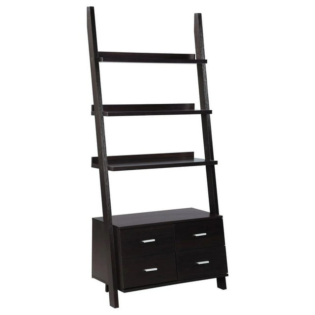Ladder Bookcase With 4 Storage Drawers And Open Shelves, Cappuccino