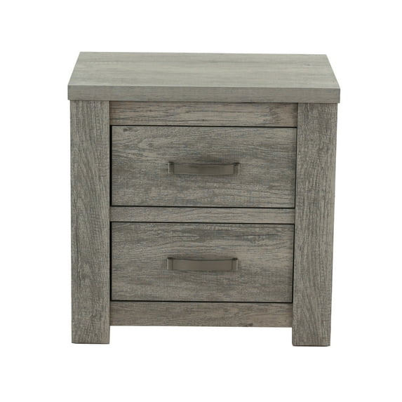 Qumbnk 2 Drawers Beside Table with Handle, Wooden Nightstand for Living Room, Bedroom, Gray