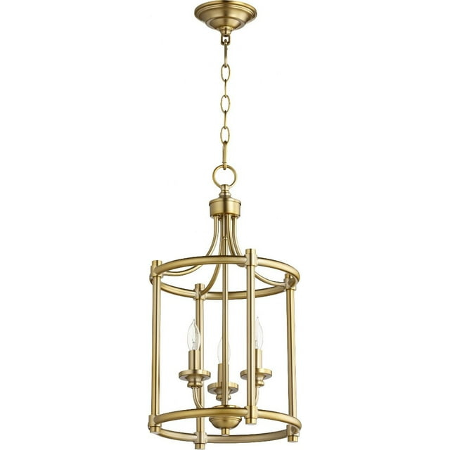Quorum Lighting Rossington 3-Light Entry Pendant, Aged Brass, 12W x 21.5H, Dry Rated