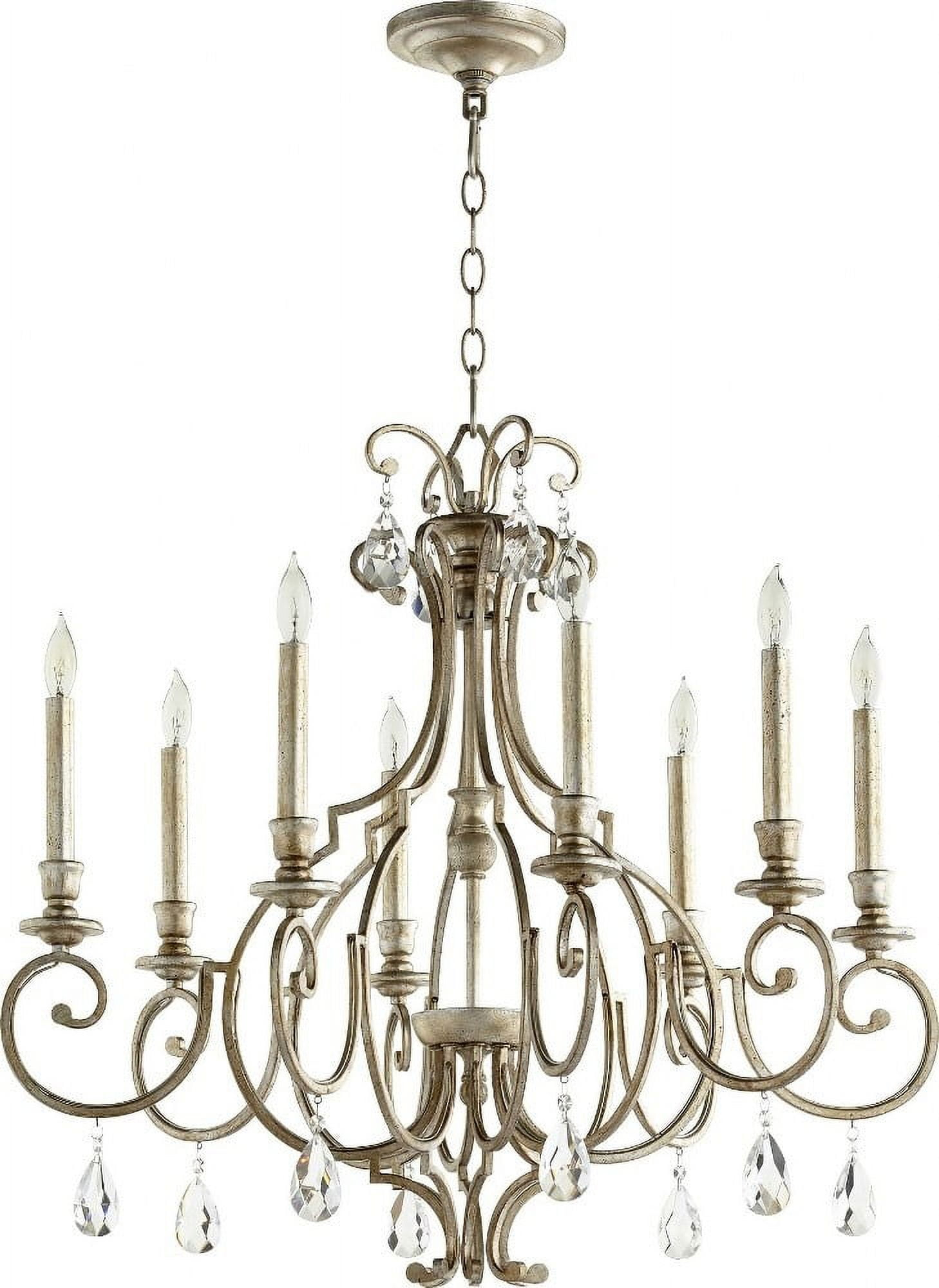 Quorum Lighting Ansley 8-Light Chandelier, Aged Silver Leaf, 29W x 26.5H, Chain Hanging, Dry Rated