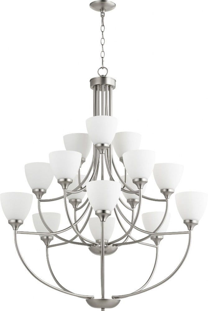 Quorum Lighting Enclave 15-Light Chandelier, Satin Nickel, 38.5 Width, 44 Height, Glass Material