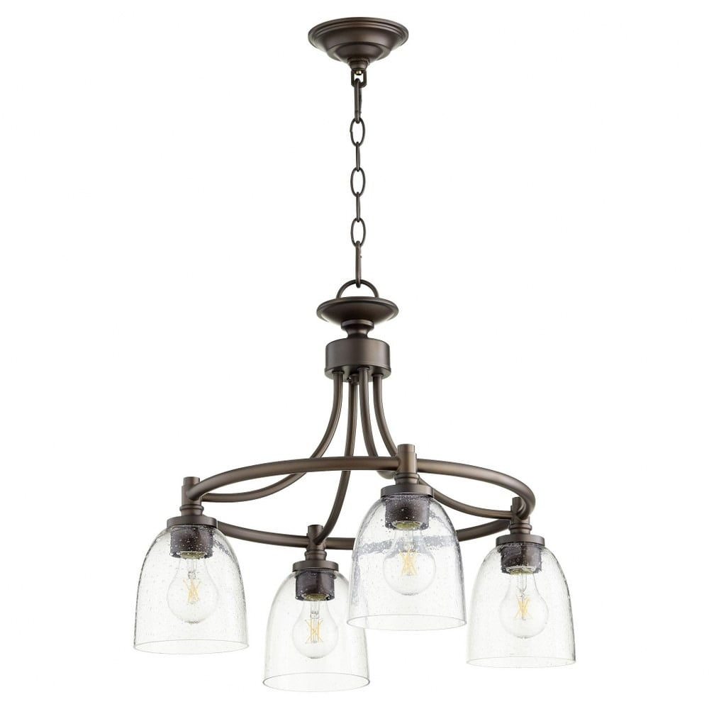 Quorum Lighting Rossington 4-Light Nook Pendant, Oiled Bronze, Clear Seeded