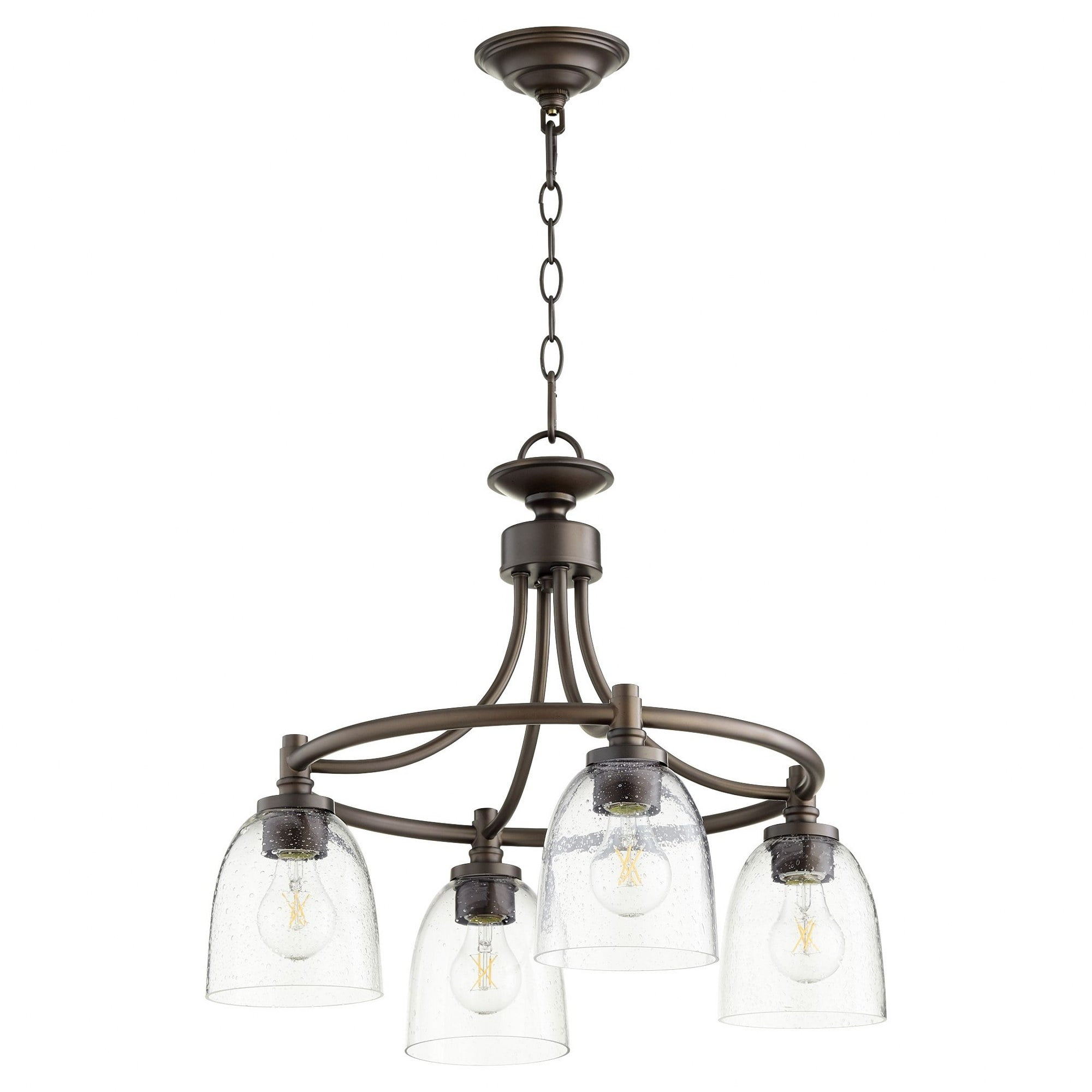 Quorum Lighting Rossington 4-Light Nook Pendant, Oiled Bronze, Clear Seeded