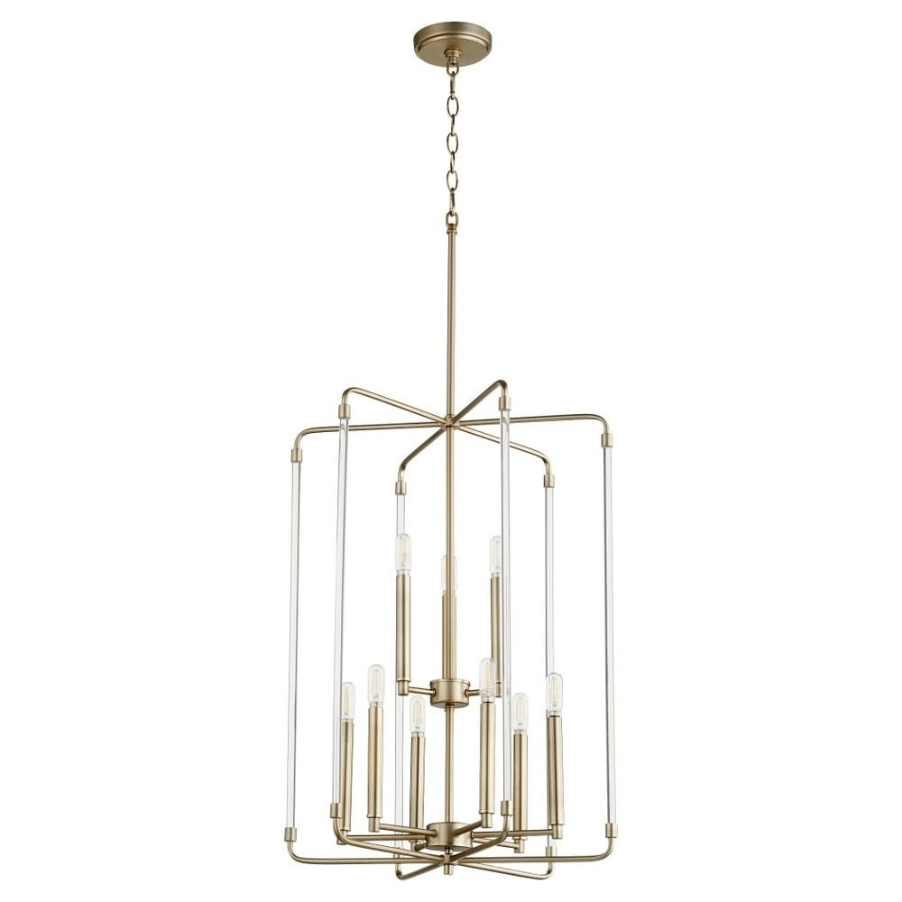 Quorum Lighting Optic 9-Light 2-Tier Entry Pendant, Aged Brass, 20W x 28H