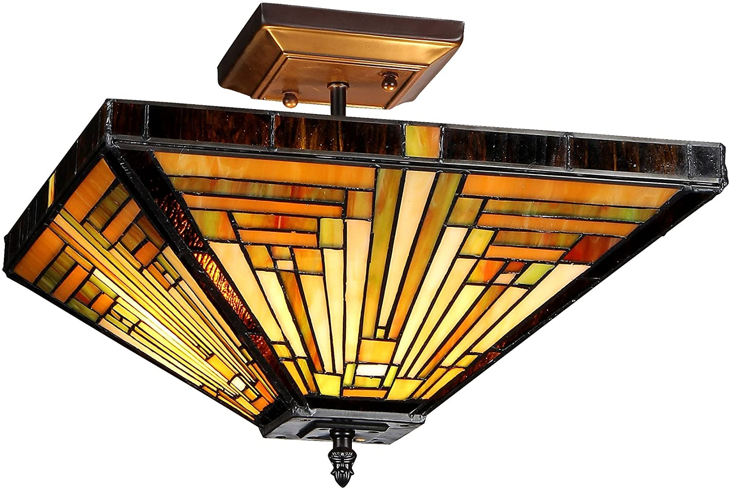 Chloe Lighting Innes Tiffany-Style 2 Light Mission Semi-Flush Ceiling Fixture 14" Shade