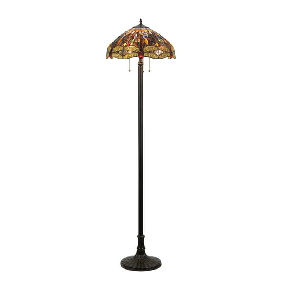 Chloe Lighting Dragan Tiffany-style 3 Light Dragonfly Floor Lamp 18" Shade