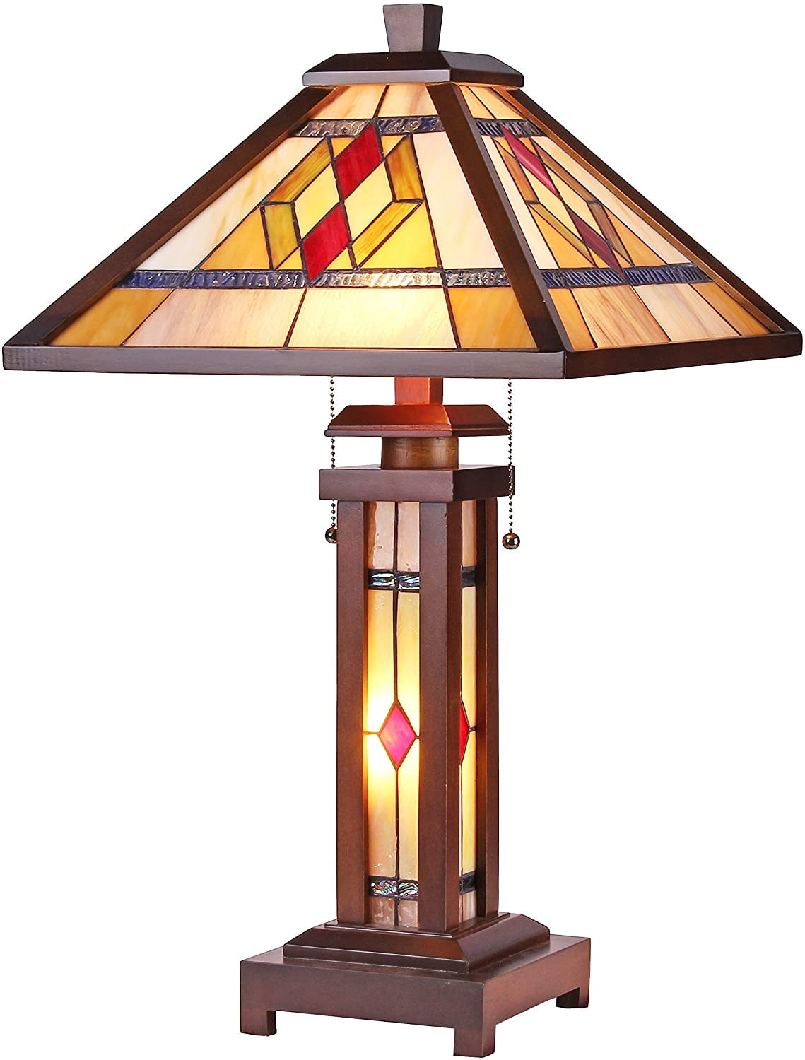 Chloe Lighting Gareth Tiffany-Style Mission 3 Light Double Lit Wooden Table Lamp 15" Shade