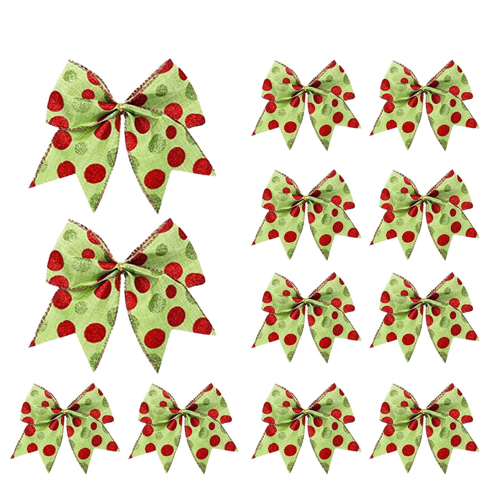 Sandistore Cute Cars 12pcs Christmas Tree Bows Ornaments 6 Inch Large Christmas Wreath Bows Red Green Xmas Tree Bows Christmas Glitter Dot Bows Ribbons Decoration For Garland Diamonds for Crafts