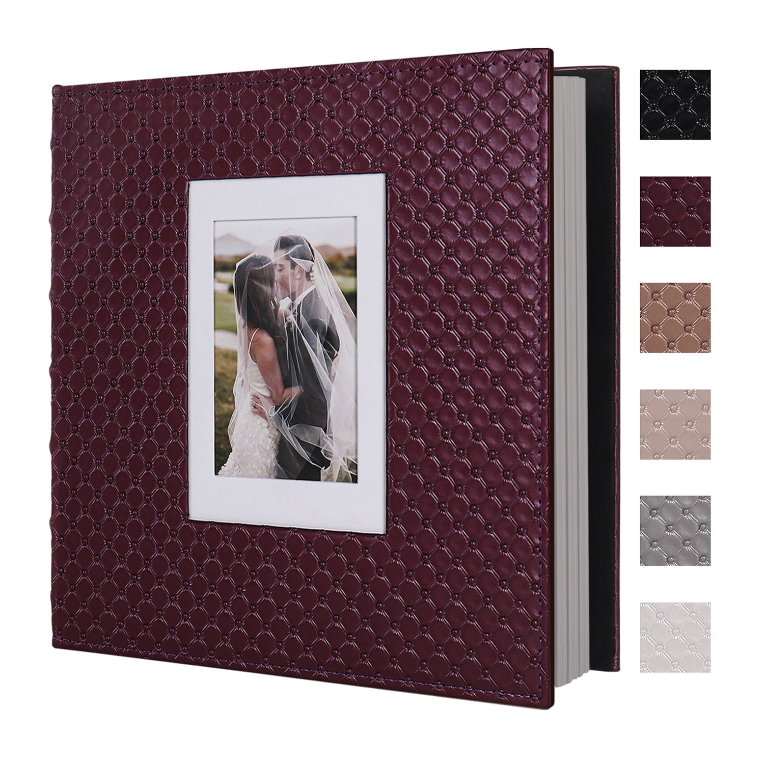 RECUTMS 60 Pages Picture Album Self Adhesive 4x6 5x7 8x10 Leather Cover DIY Magnetic Scrapbook Suitable Family Wedding Picture Albums Photo (Red Wine)