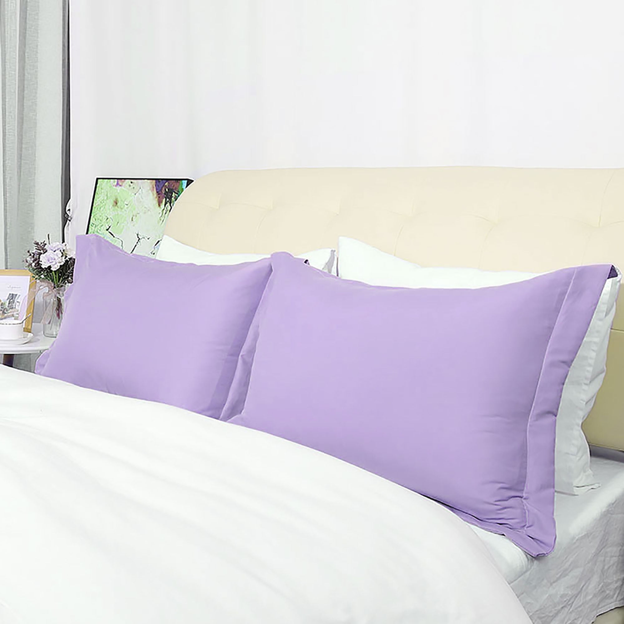 PiccoCasa Soft 1800 Microfiber Oxford Pillowcases 2Pcs, Queen Lavender