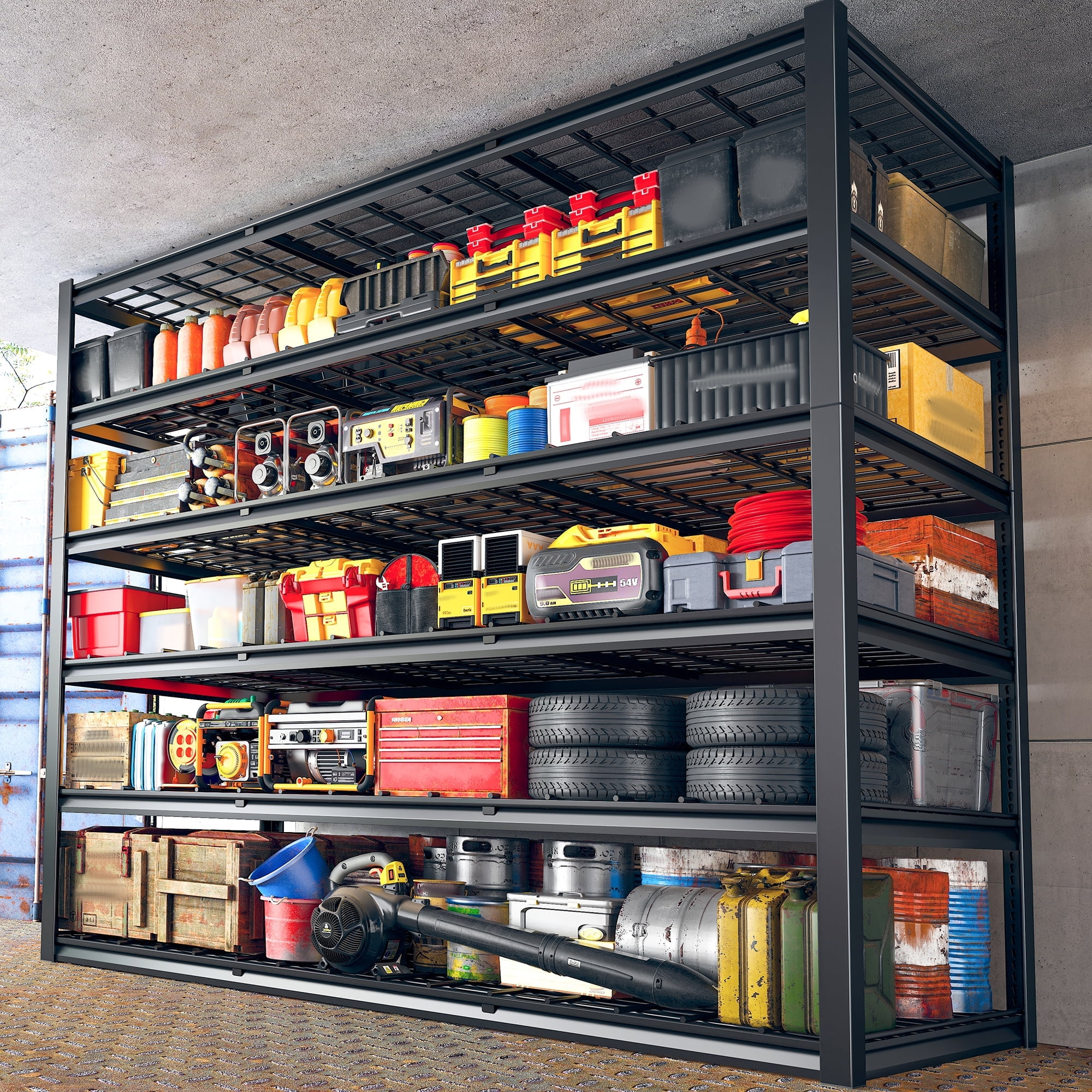 REIBII 84“H Garage Shelving Heavy Duty Storage Shelves 3500 LBS Adjustable Metal Shelving Uints and Storage for Garage,Warehouse,School,Commercial,Business, 60 "W x 24 "D x 84 "H
