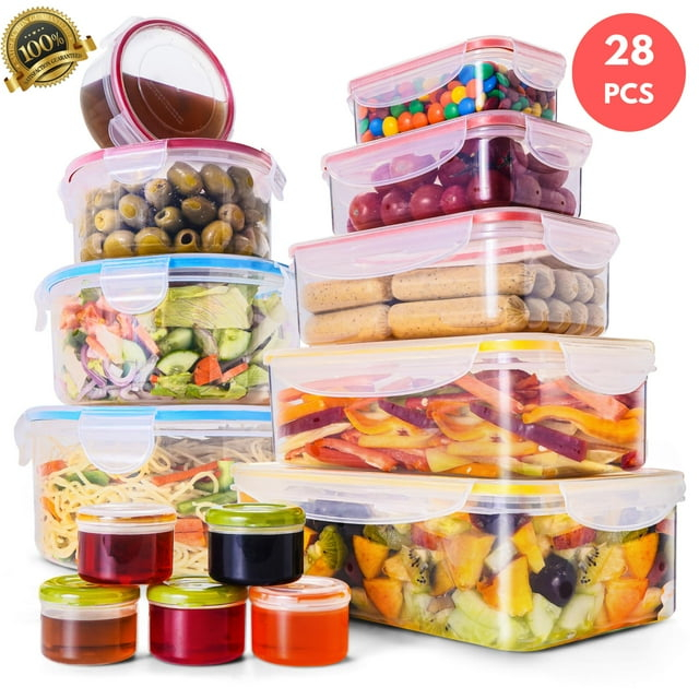 RFAQK 28 Pcs Food Storage Containers with Lids- BPA-Free Airtight Plastic Containers for Pantry & Kitchen Organization, Meal Prep and Lunch Containers