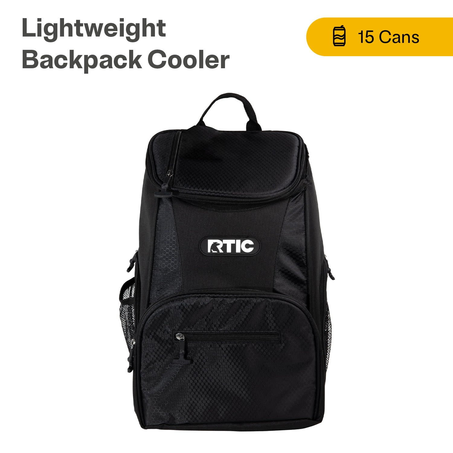 RTIC 15 Can Lightweight Backpack Insulated Cooler, 10 Qt, Storage Pockets, Black