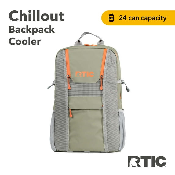 RTIC 24 Can Chillout Backpack Cooler, 2-in-1 Insulated with Extra Pockets, Olive/Burnt Orange