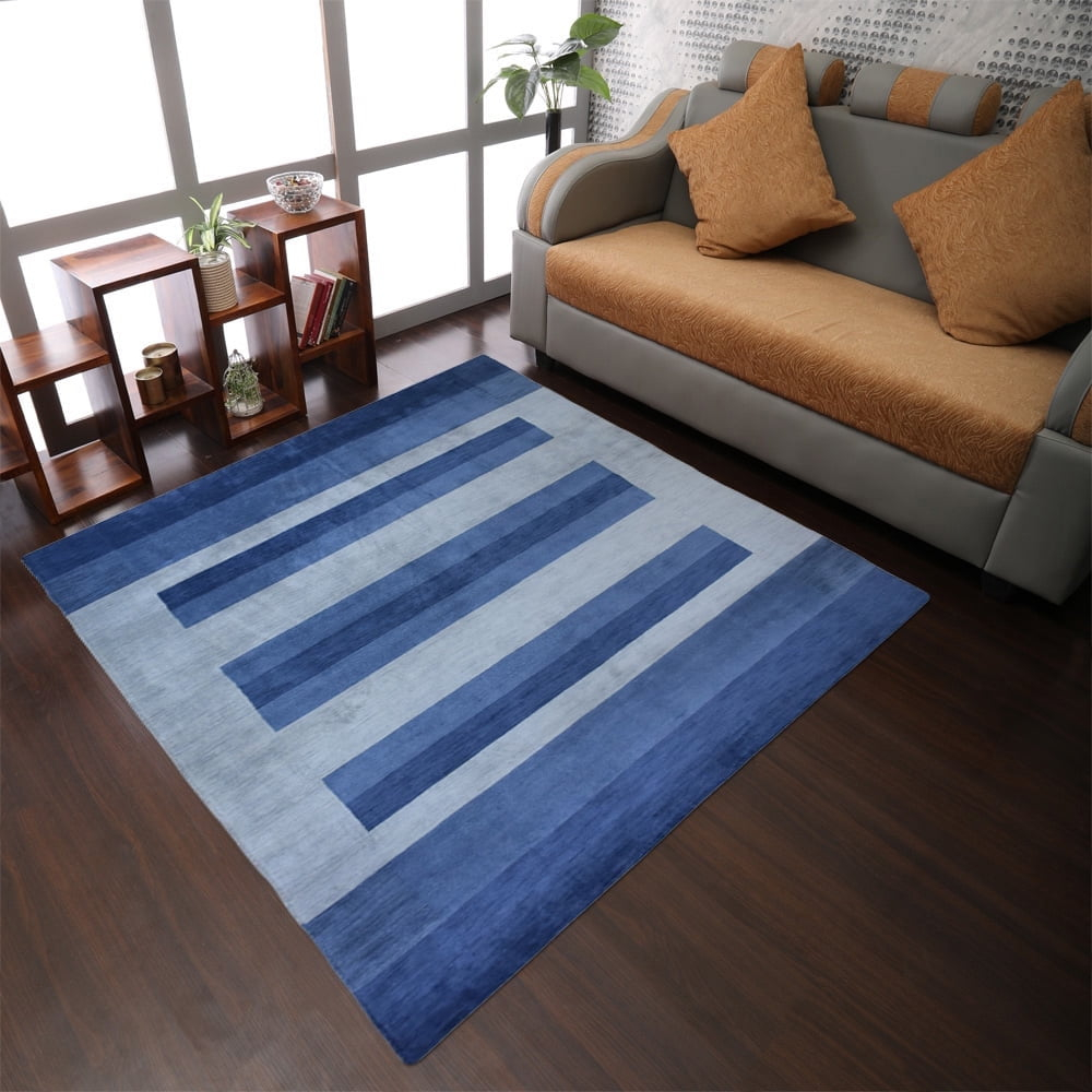Rugsotic Carpets Handmade Rugs Hand Knotted Loom Square 10'x10' Blue Light Blue Wool for Indoor Use