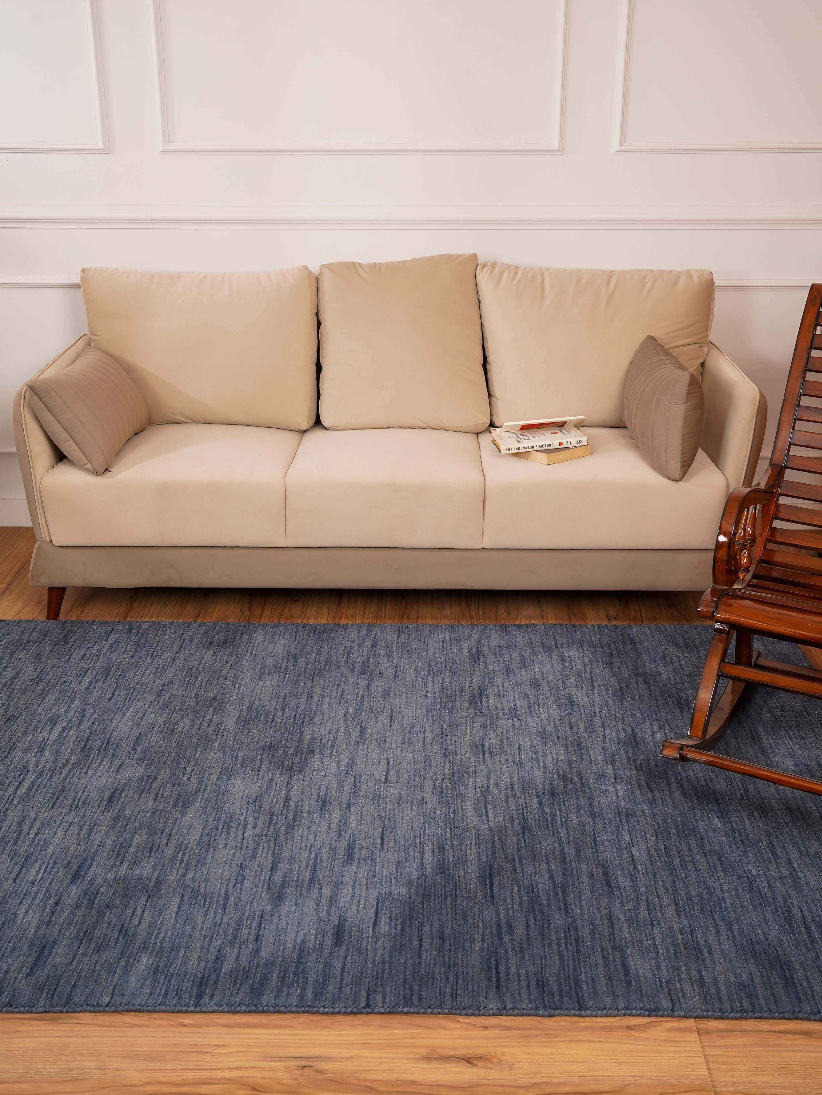 Rugsotic Carpets Hand Knotted Loom Wool Eco-Friendly Area Rugs-Blue,Solid,Rectangle-6'X9'