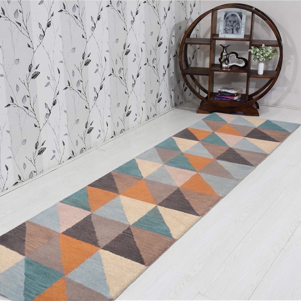 Rugsotic Carpets Hand Tufted Wool Eco-Friendly Area Rugs - 2'6"x8', Runner, Multicolor, Modern Contemporary Design, High Pile Handmade Anti Skid Rugs for Living Room, Bed Room (K00547)