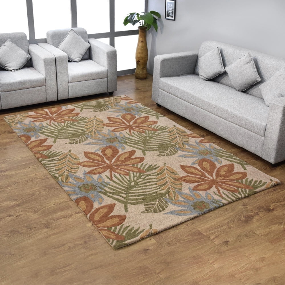 Rugsotic Carpets Hand Tufted Wool Eco-Friendly Area Rugs - 5'x8', Rectangle, Cream, Modern Contemporary Design, High Pile Handmade Anti Skid Rugs for Living Room, Bed Room (K00300)