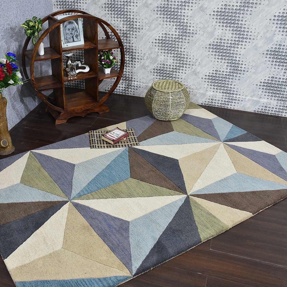 Rugsotic Carpets Hand Tufted Wool Eco-Friendly Area Rugs - 6'x9', Rectangle, Multicolor, Modern Contemporary Design, High Pile Handmade Anti Skid Rugs for Living Room, Bed Room (K00548)