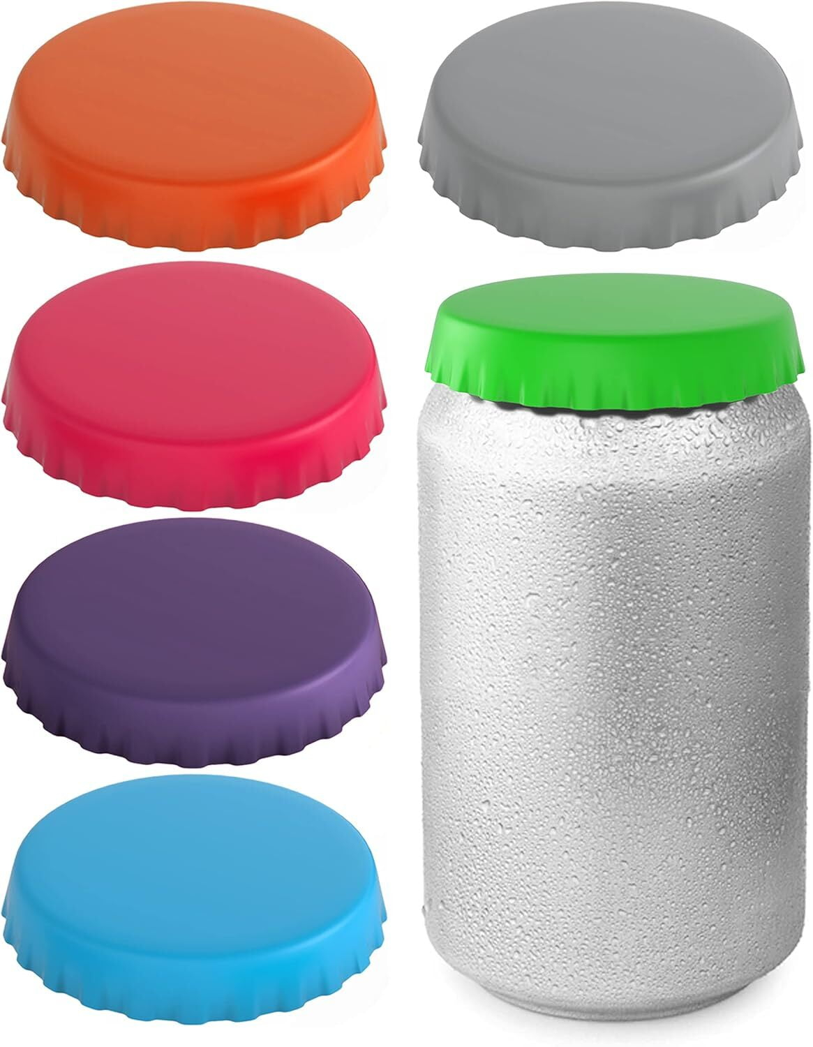 Assorted Silicone Round Can Lids for Soda and Beer (6 Pack)