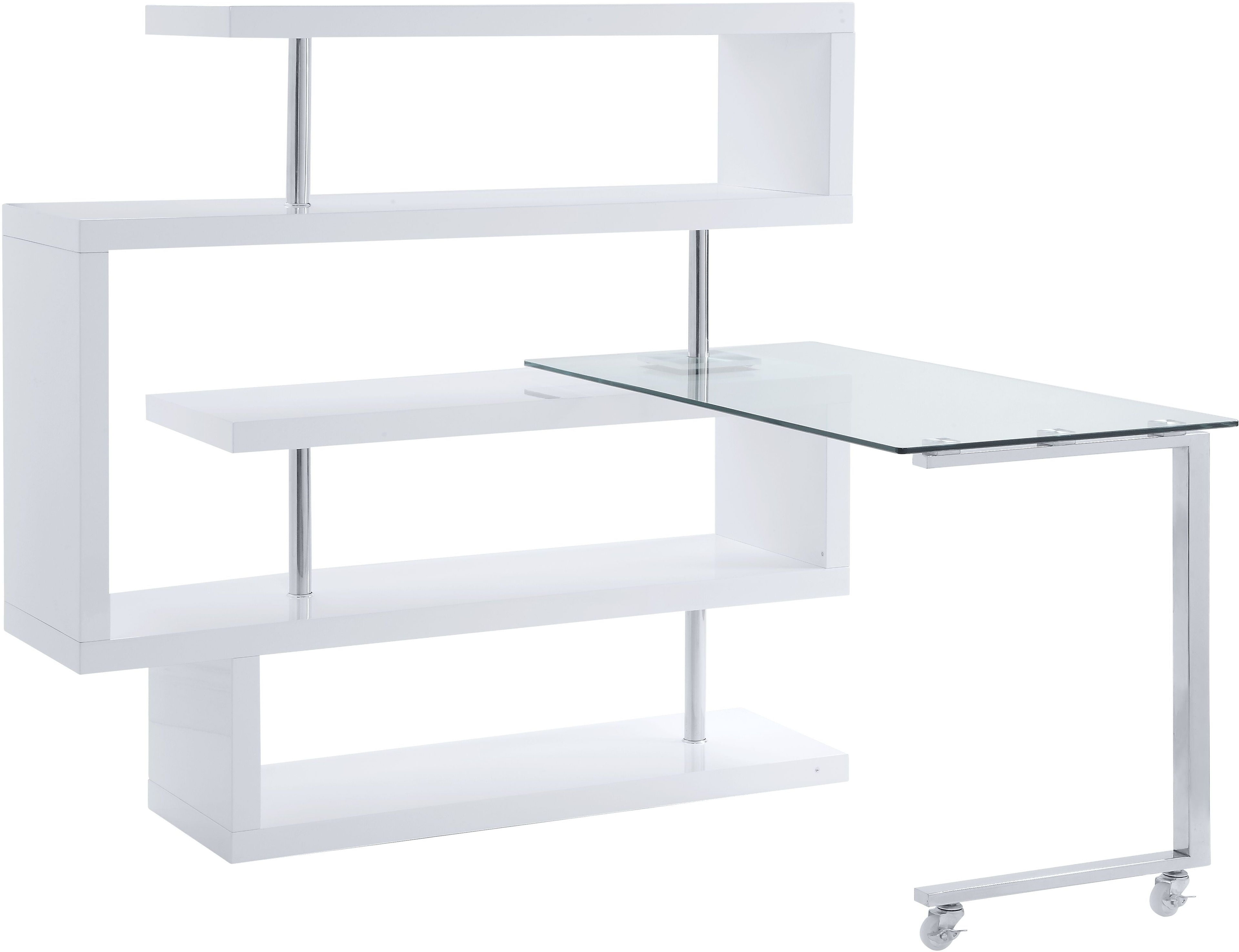 Raceloma Writing Desk w/Shelf in Clear Glass, White & Chrome Finish