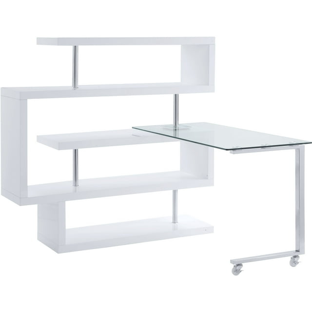 Raceloma Writing Desk w/Shelf in Clear Glass, White & Chrome Finish
