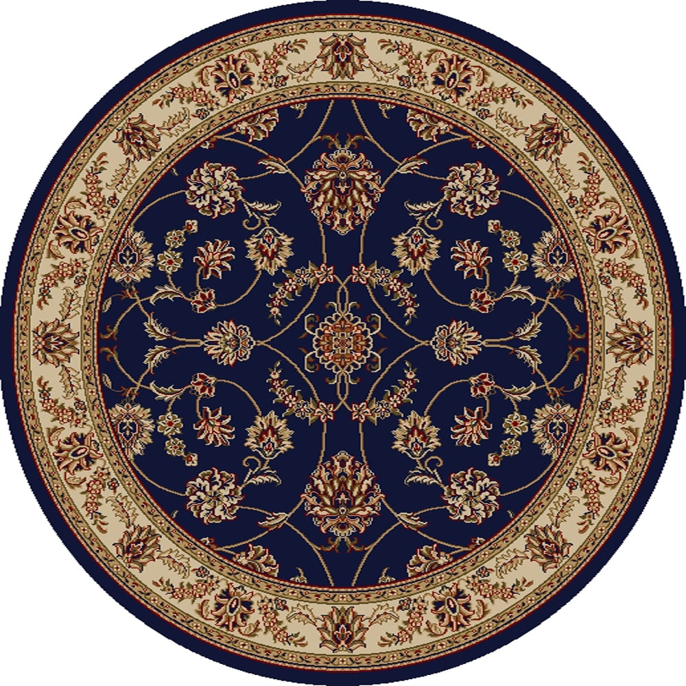 Radici Usa Como Area Rug 1596 Navy Vines Leaves 5' 3" x 5' 3" Round