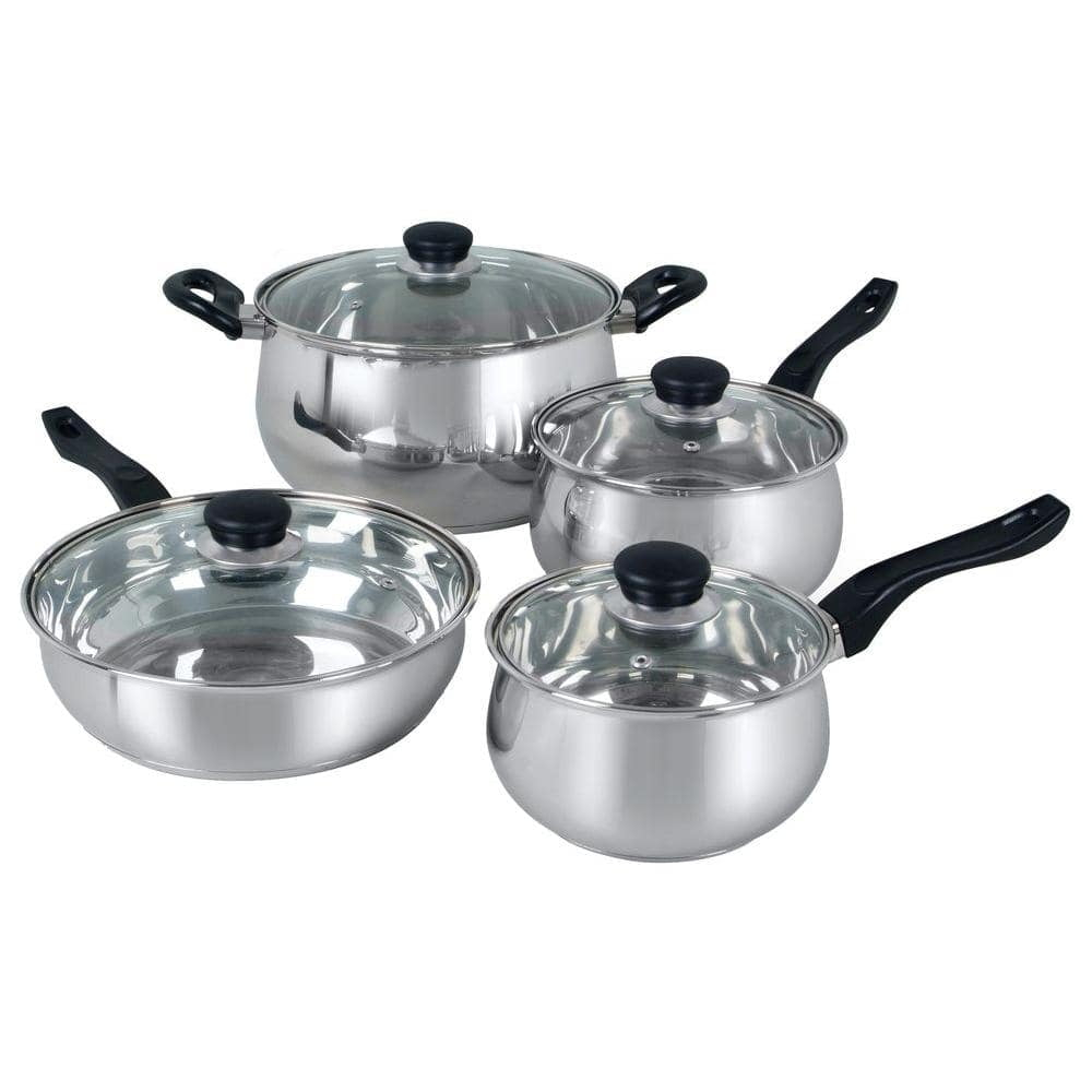 Rametto 8-Piece Stainless Steel Kitchen Cookware Set with Glass Lids