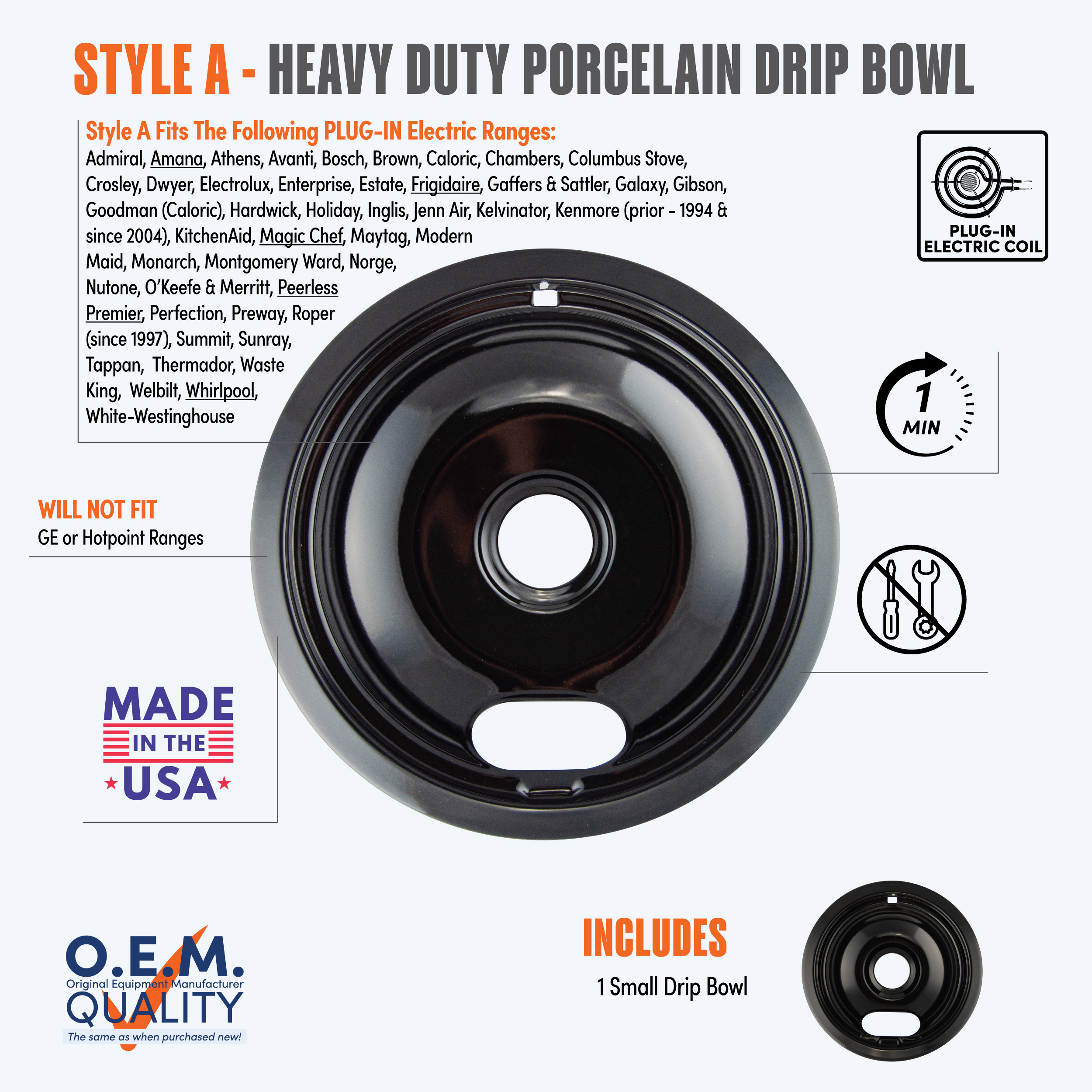 Range Kleen P101 Style A  Small Heavy Duty Black Porcelain Drip Bowl