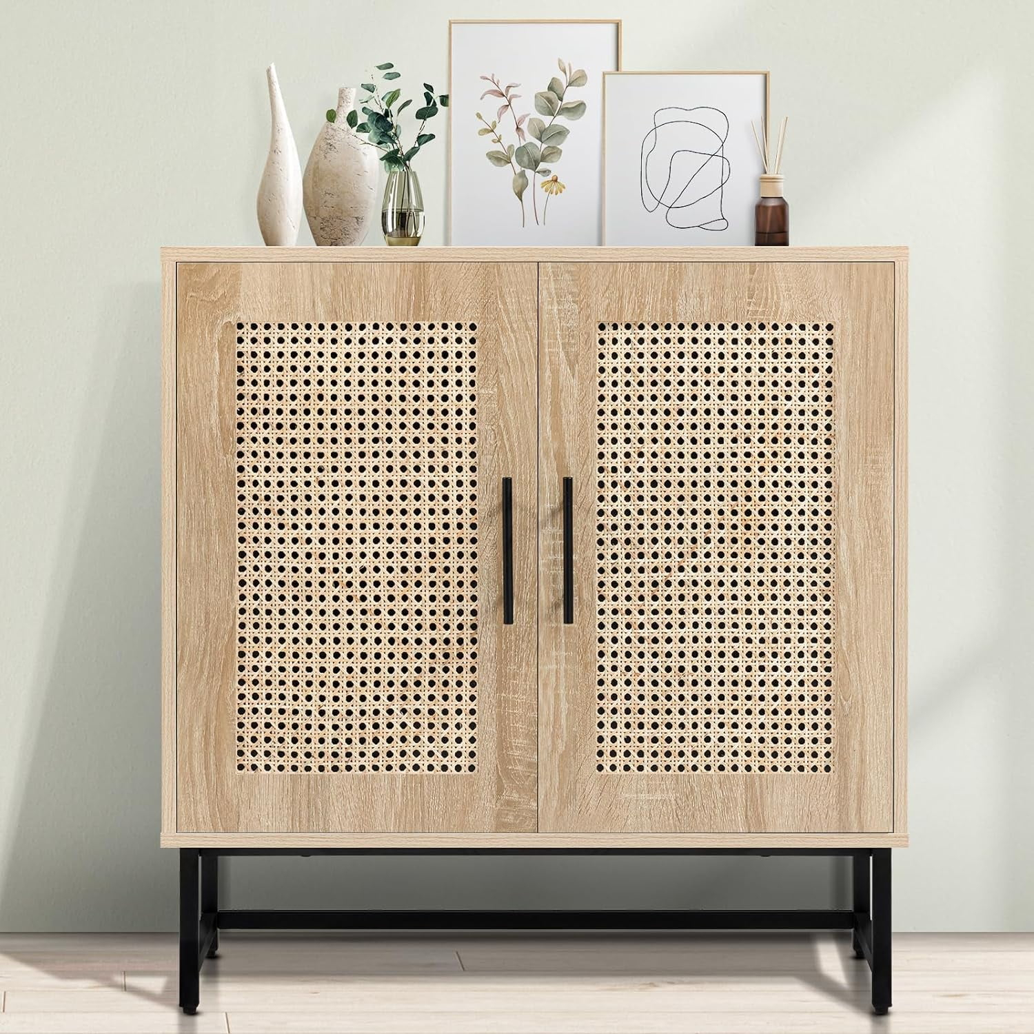 Rattan Cabinet Sideboard Buffet Cabinet, Accent Cabinet for Living Room, Hallway, Dining Room, Entryway